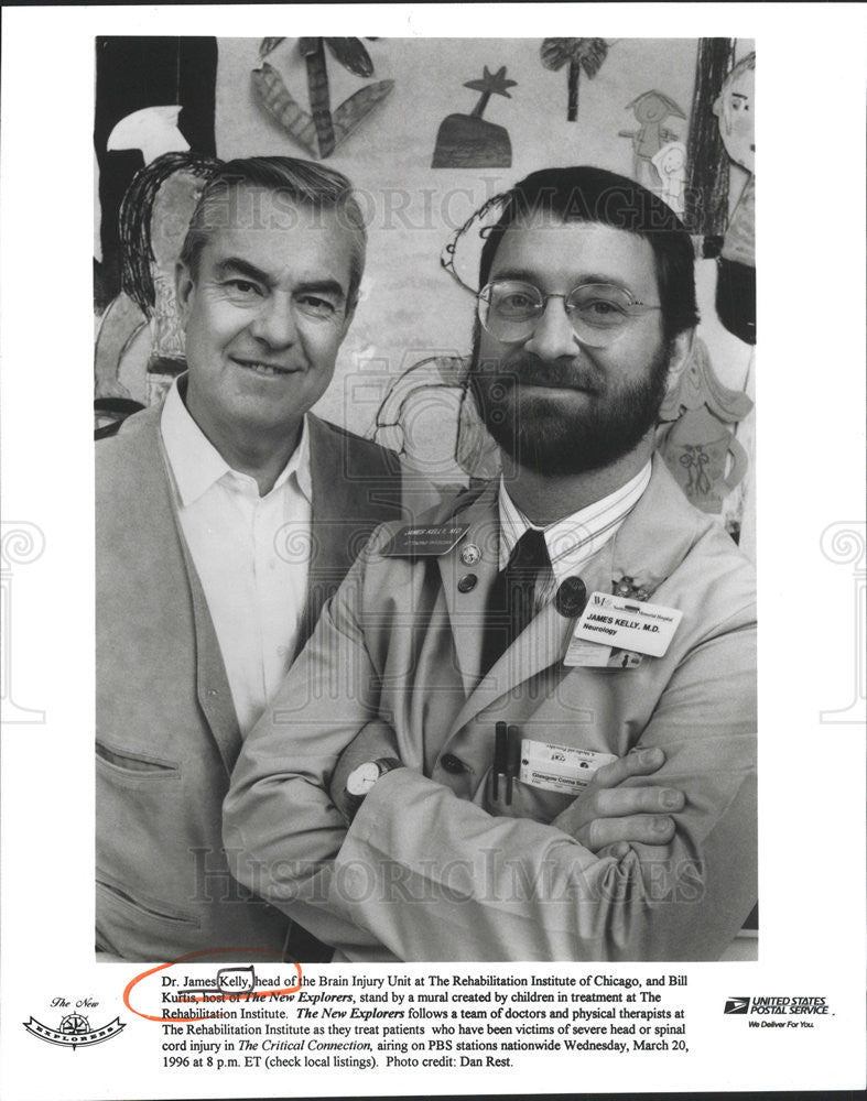 1996 Press Photo Dr James Kelly Host Bill Kurtis PBS New Explorers Series - Historic Images