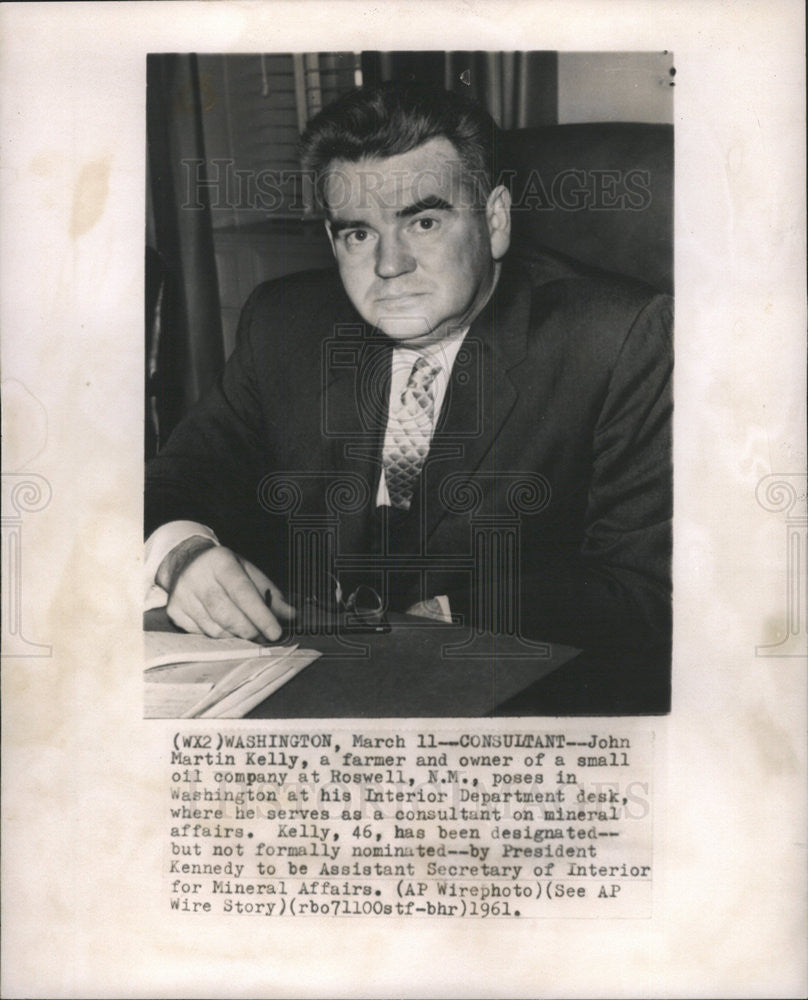 1961 Press Photo John Martin Kelly Assistant Secretary of Interior for Mineral - Historic Images