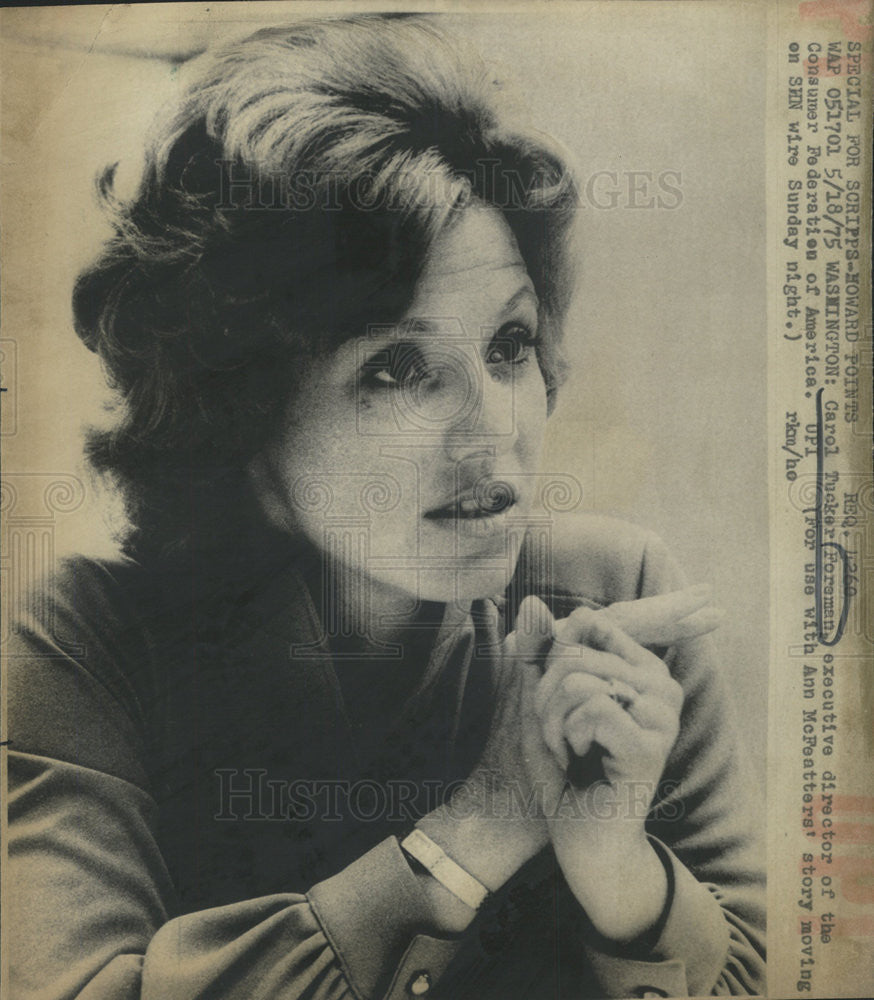 1975 Press Photo Carol Tucker Foreman, Executive Director of Consumer Federation - Historic Images