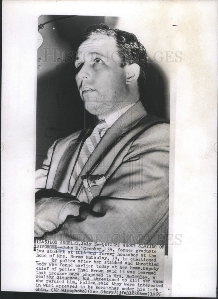 1955 Press Photo John Crooker questioned in connection with murder - Historic Images