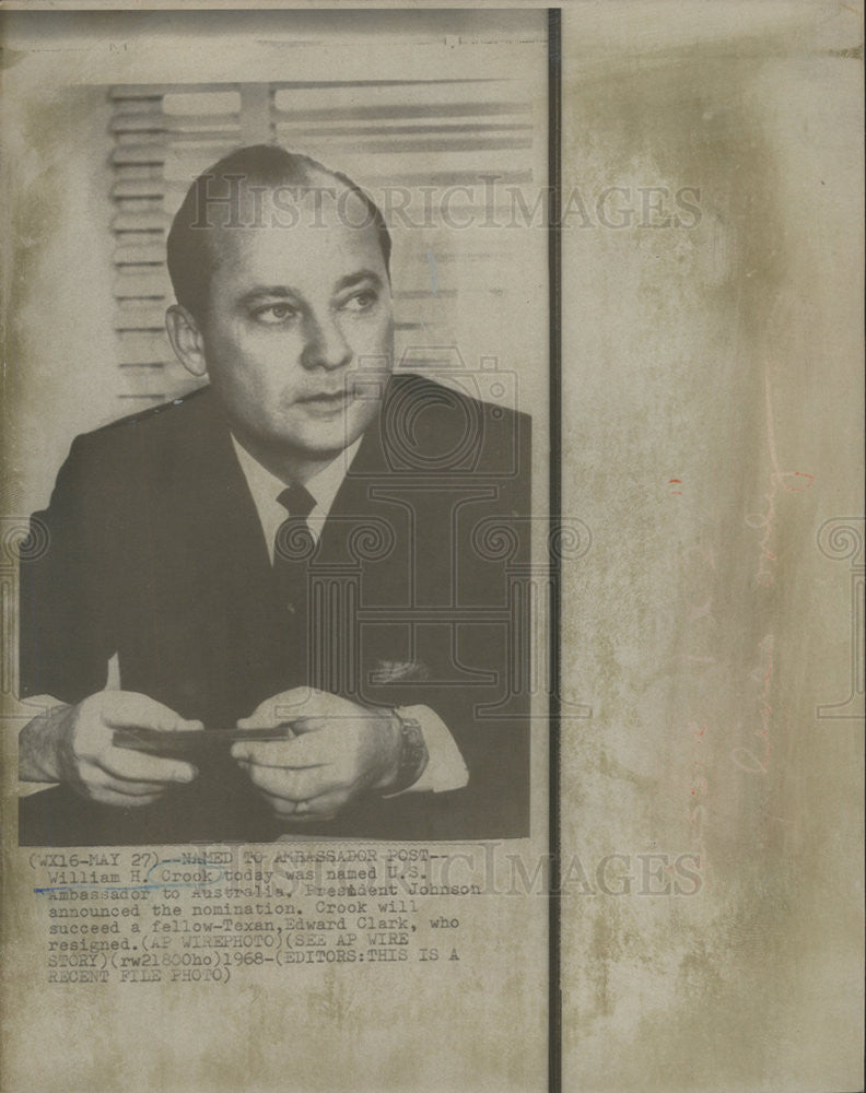 1968 Press Photo US Ambassador To Australia William Crook - Historic Images