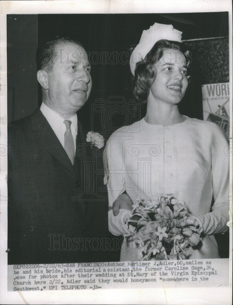 1963 Press Photo Author Mortimer Adler bride assistant former Caroline Sage - Historic Images