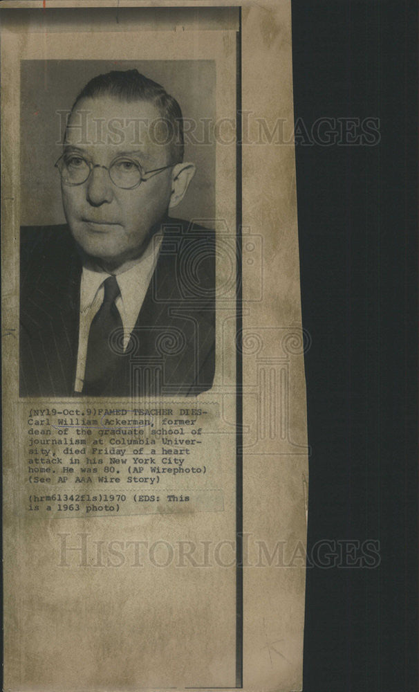 1970 Press Photo Carl William Akcerman, dean of Graduate School at Columbia Univ - Historic Images