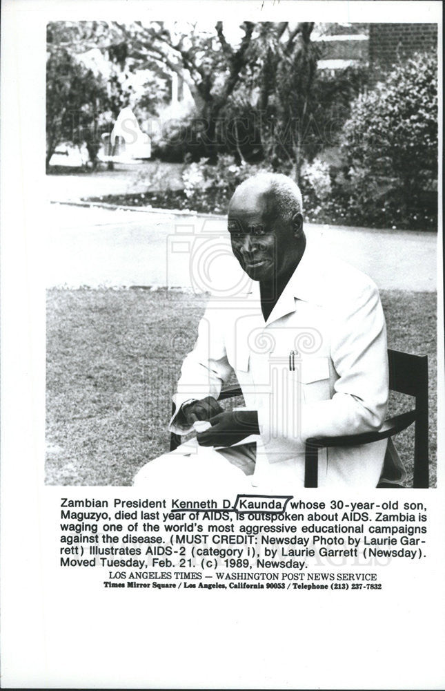 1989 Press Photo Zambian President Kenneth Kaunda son Maguzyo AIDS Disease - Historic Images