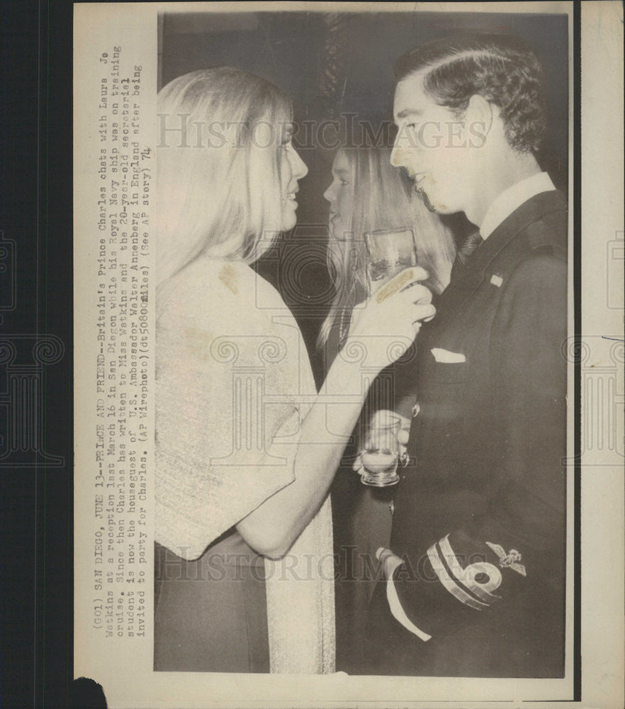 1974 Press Photo Prince Charles and Laura Watkins in San Diego CA - Historic Images