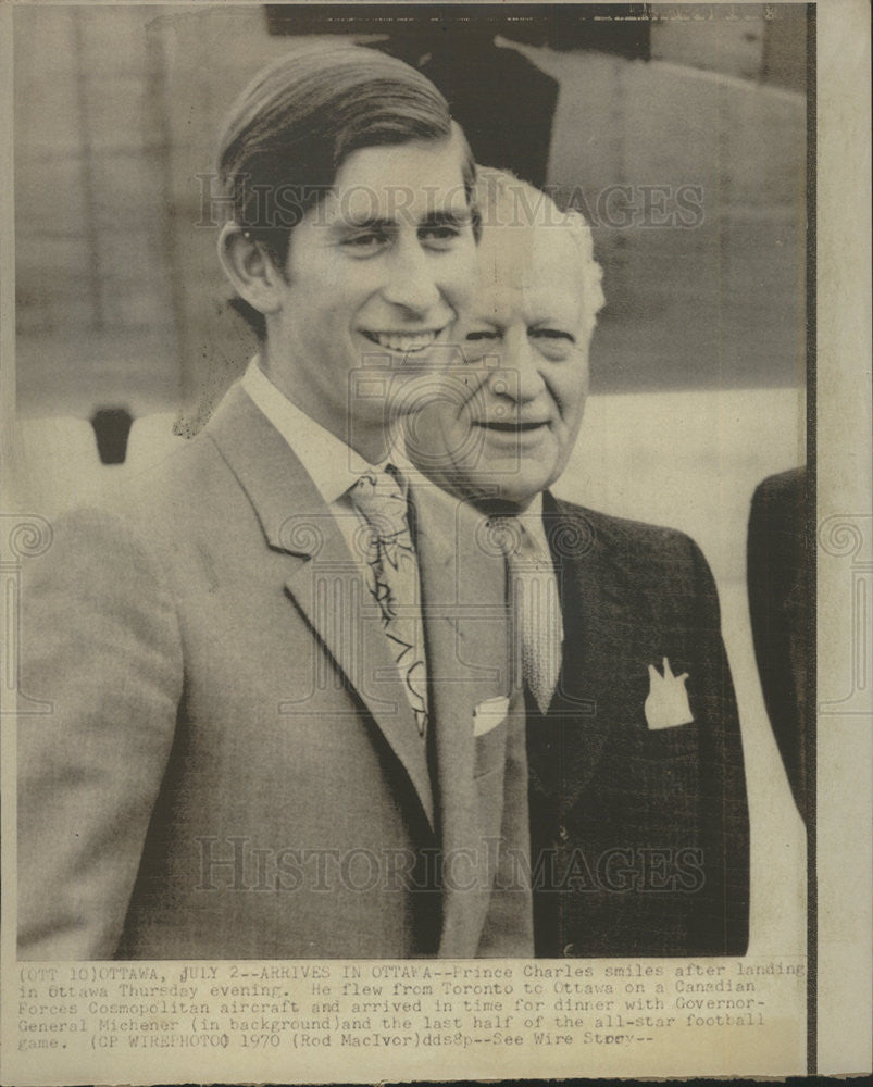 1970 Press Photo Prince Charles &amp; Governor General Michener - Historic Images