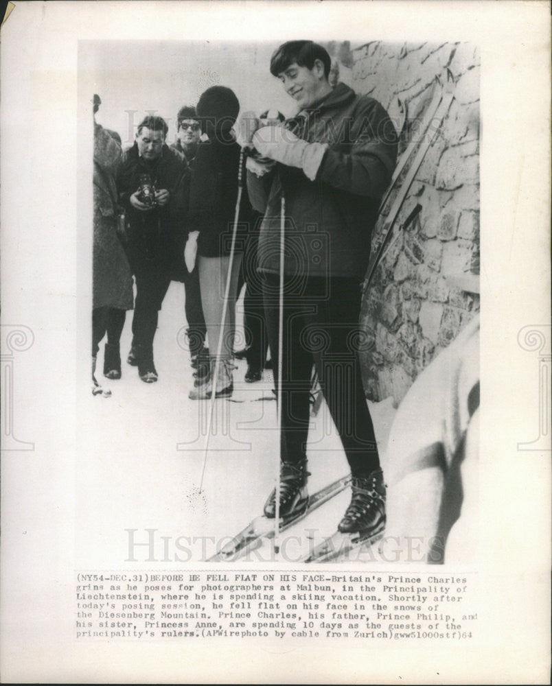 1964 Press Photo Britain Prince Charles Malbum Liechtenstein Philip Anne Skiing - Historic Images