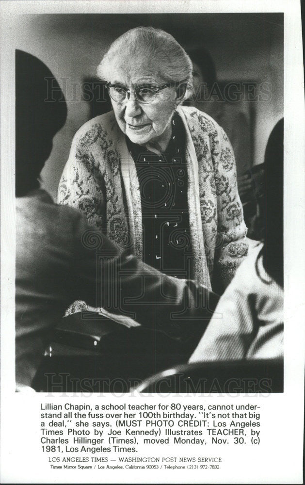 1981 Press Photo Lillian Chapin School Teacher for 80 years - Historic Images