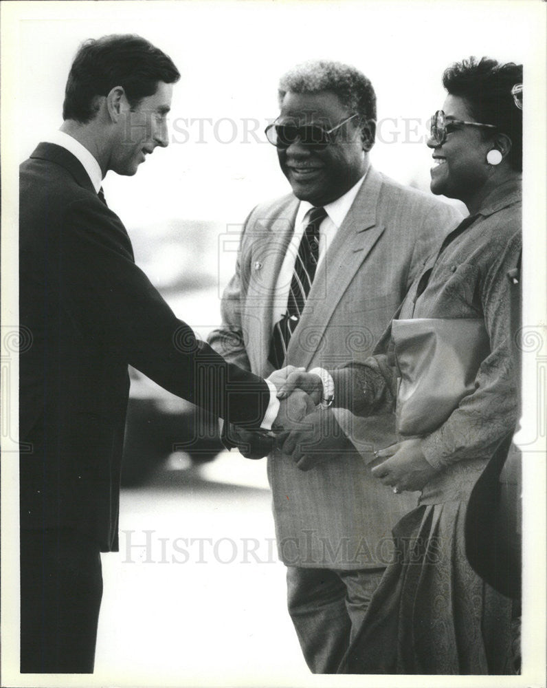 1986 Press Photo Mayor Washington Fiancee Mary Ella Smith Greet Prince Charles - Historic Images