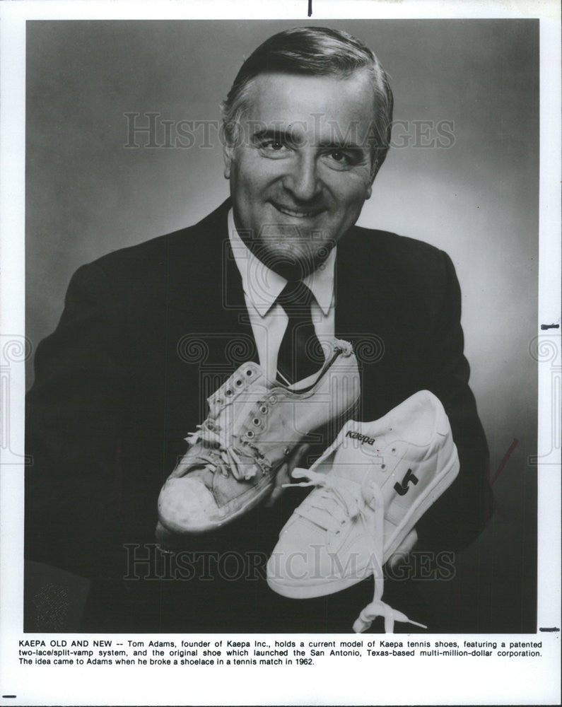 1986 Press Photo Tom Adam owner and founder of the Kaepa shoe company - Historic Images