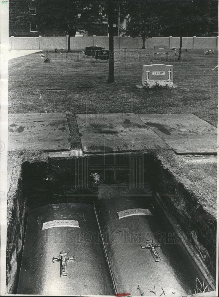 1973 Press Photo Caskets of Murder Victims Dorothy Cerny and James Schmidt - Historic Images