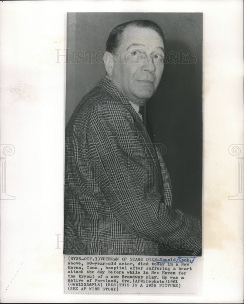 1961 Press Photo Donald Cook 60 year old actor died New Haven Connecticut - Historic Images