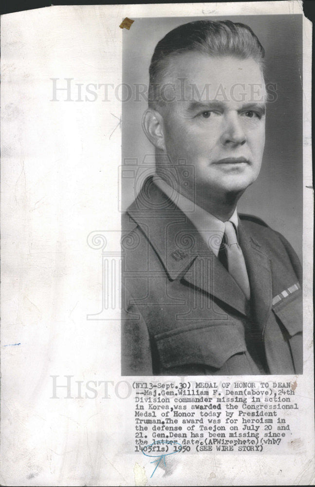 1950 Press Photo MIA- Maj. Gen. William Dean Congressional Medal of Honor - Historic Images