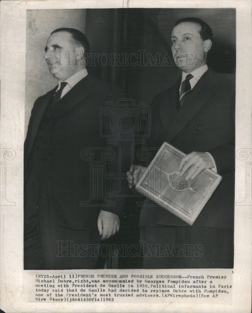 1962 Press Photo French Premier Michael Debre Georges Pompidou - Historic Images