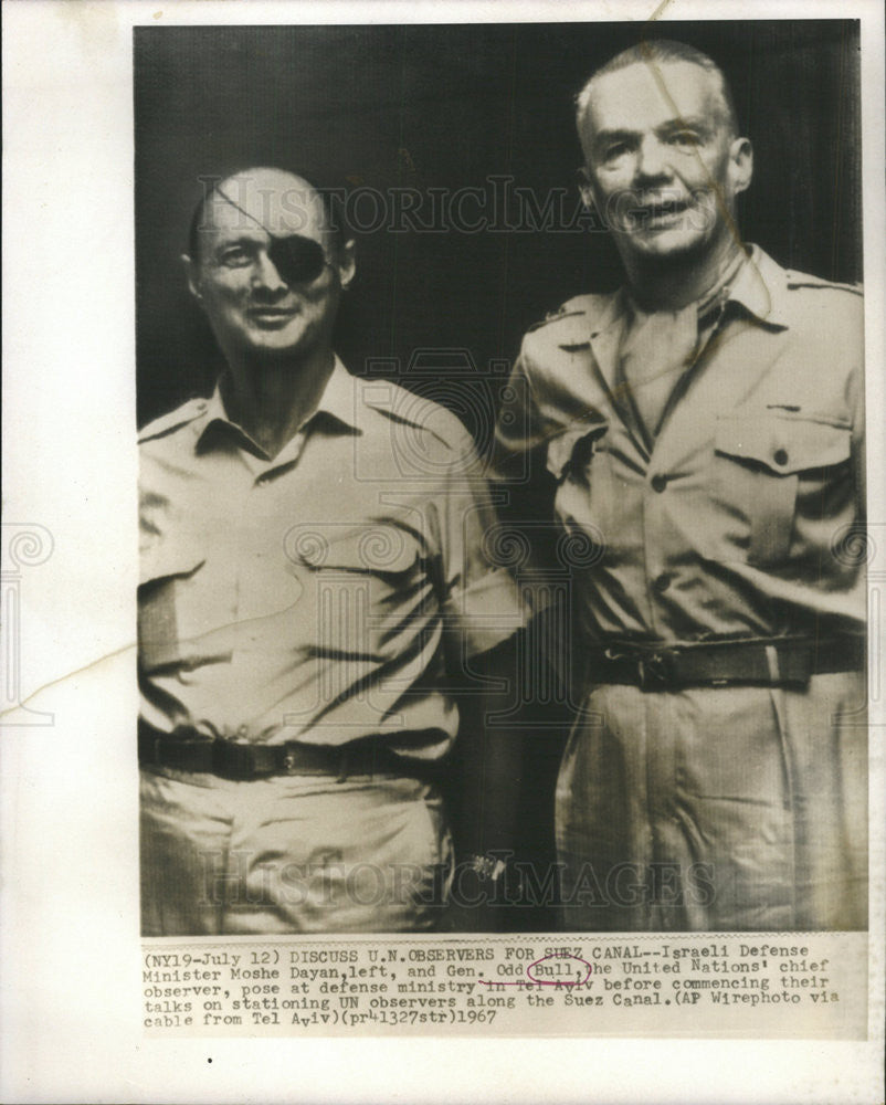 1967 Press Photo Israeli Defense Minister Moshe Dayan OddBull United Nations - Historic Images