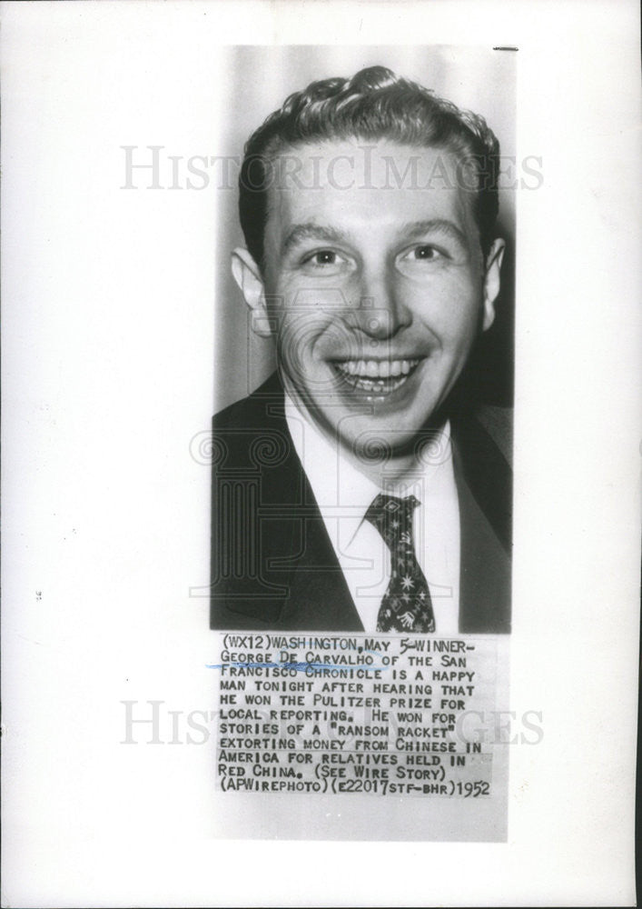 1952 Press Photo George De Carvalcho San Francisco Chronicle - Historic Images