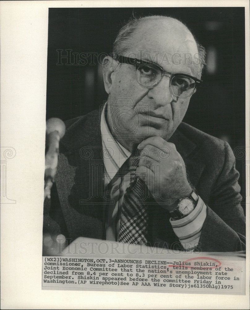 1975 Press Photo Julius Shiskin, commissioner, Bureau of Labor Statistics - Historic Images