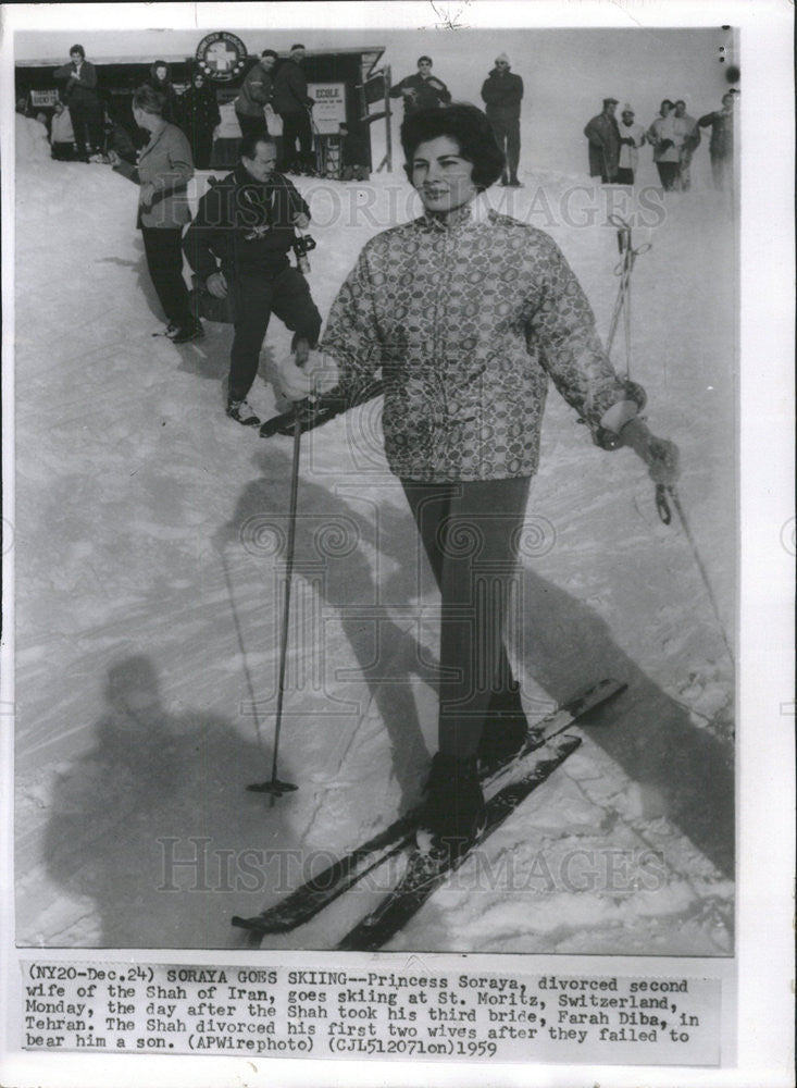 1959 Press Photo Princess Soraya of Iran Kingdom of Iran Rulers Skiing Champion - Historic Images