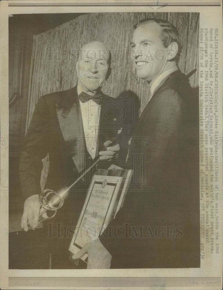 1968 Press Photo Captain Eddie Rickenbacker, War Hero &amp; Dr. Christian Barnard - Historic Images