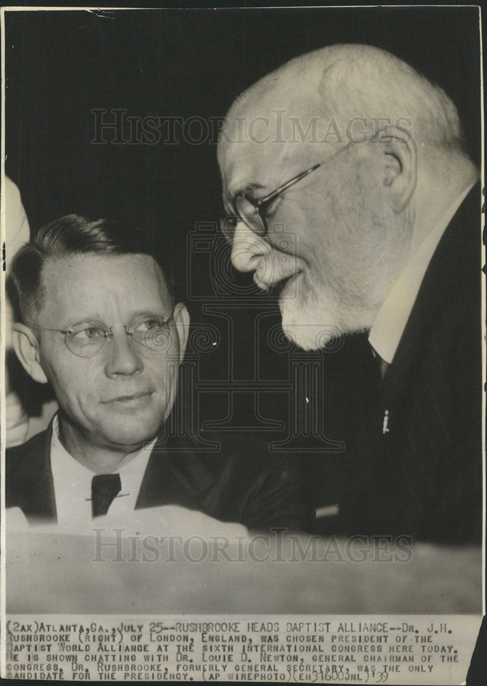 1939 Press Photo Dr JH Rushbrooke Baptist World Alliance president congress - Historic Images