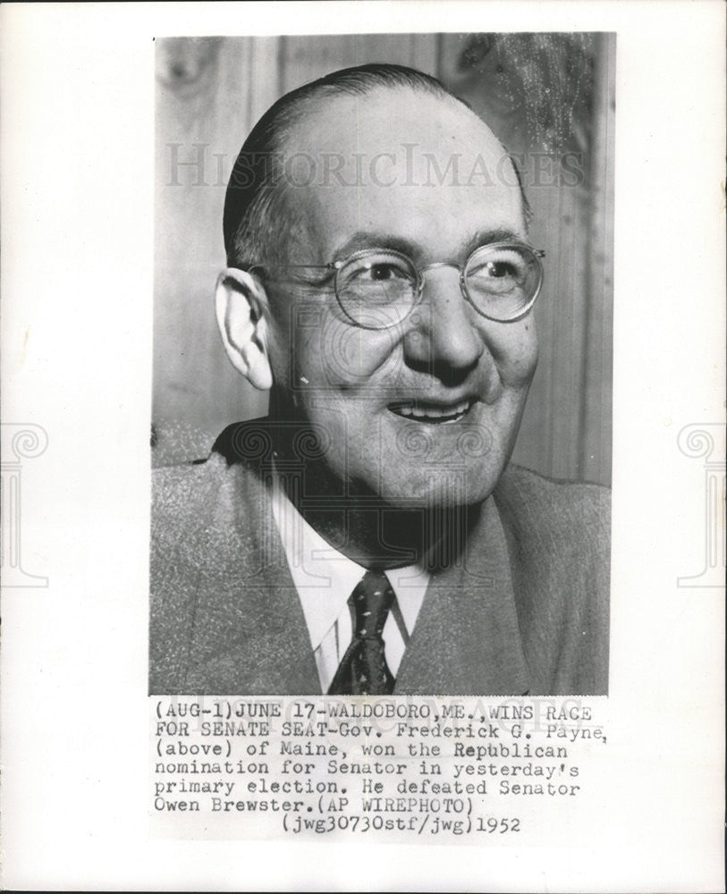 1952 Press Photo Frederick G Payne Republican Governor Politician Maine State - Historic Images