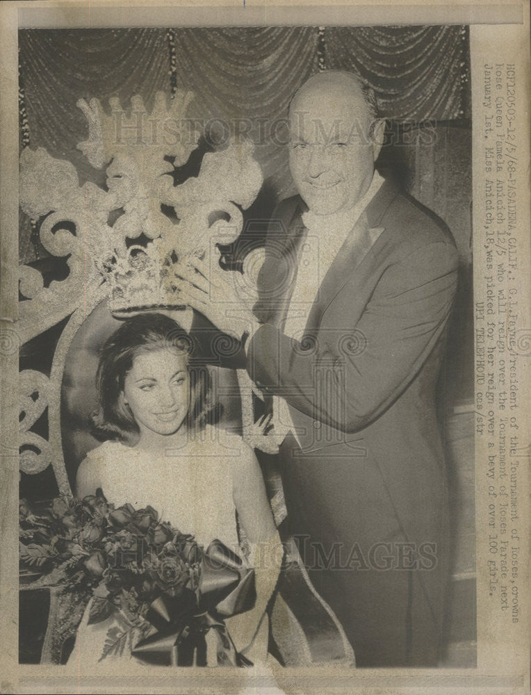 1968 Press Photo Pamela Anicich Rose Tournament Queen - Historic Images