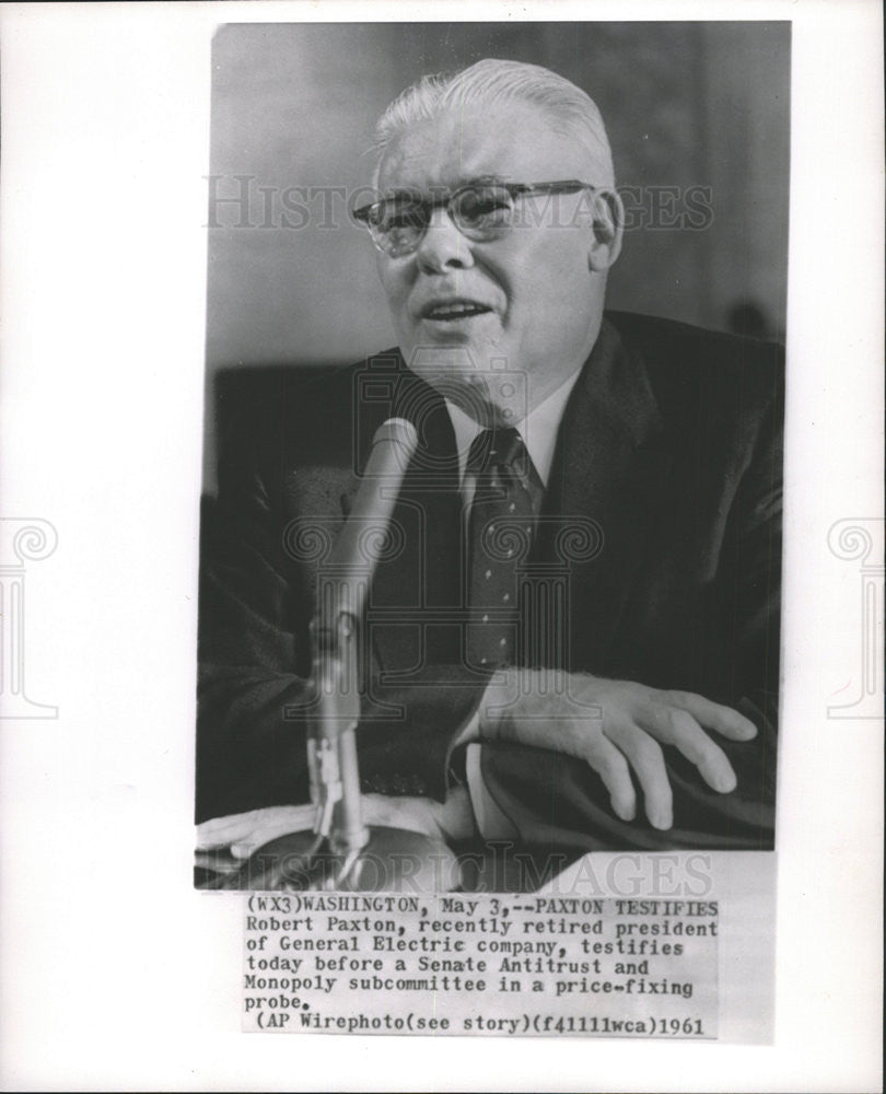 1961 Press Photo General Electric Company Robert Paxton retired President Senate - Historic Images