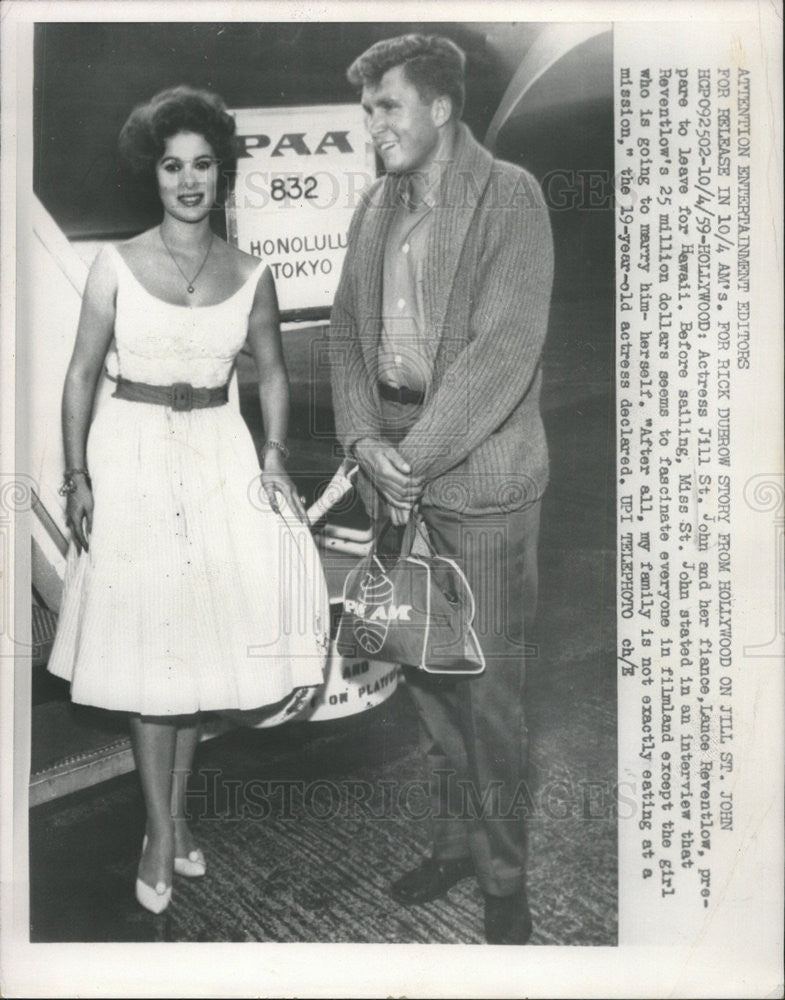 1959 Press Photo Jill St. John Actress Fiance Lance Reventlow Racing Driver - Historic Images