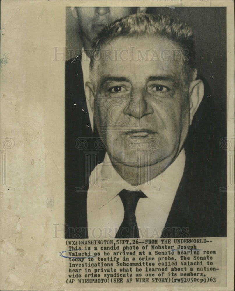 1963 Press Photo Mobster Joseph Valachi Criminal - Historic Images