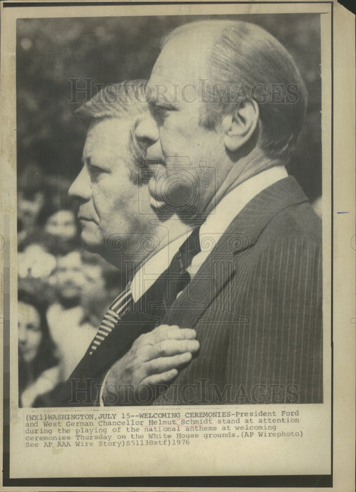 1976 Press Photo West German Chancellor Helmut Schmidt National anthems Ford - Historic Images