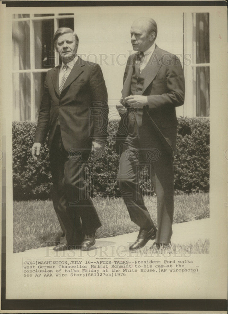 1976 Press Photo German Chancellor Helmut Schmidt White House President Ford - Historic Images