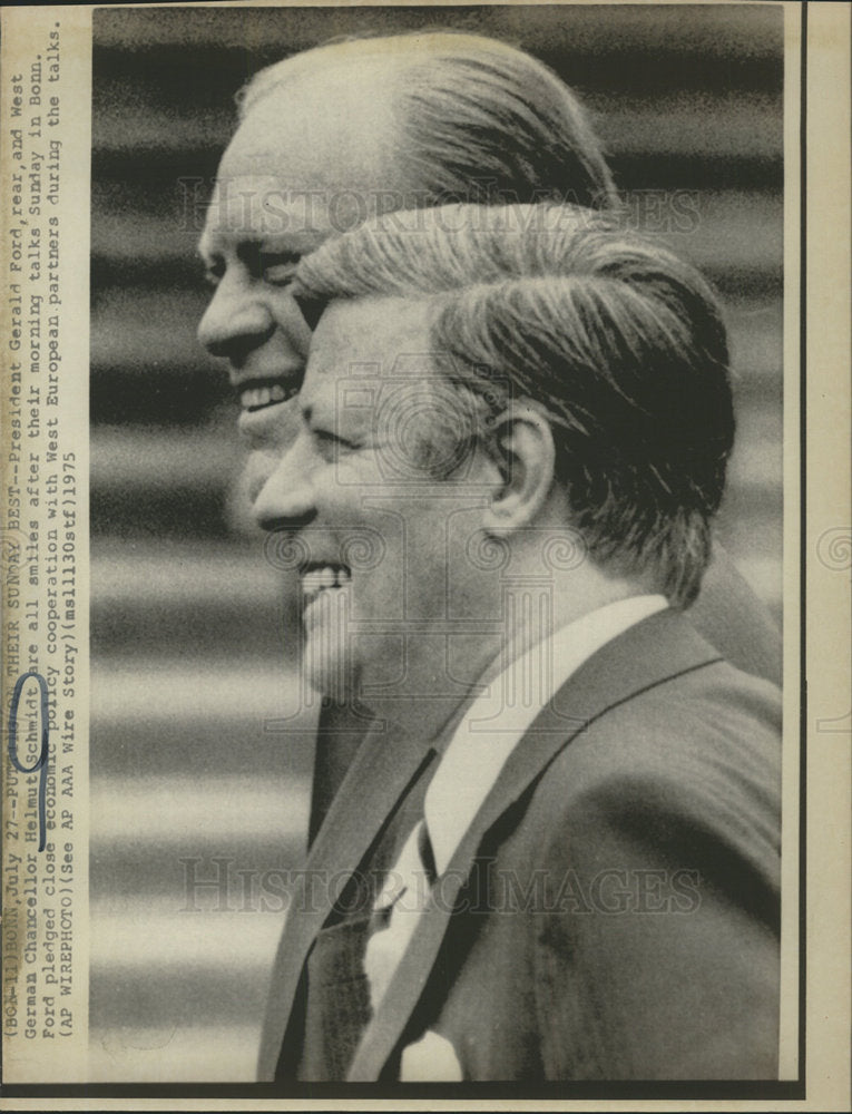 1975 Press Photo President Gerald Ford West German Chancellor Helmut Schmidt - Historic Images