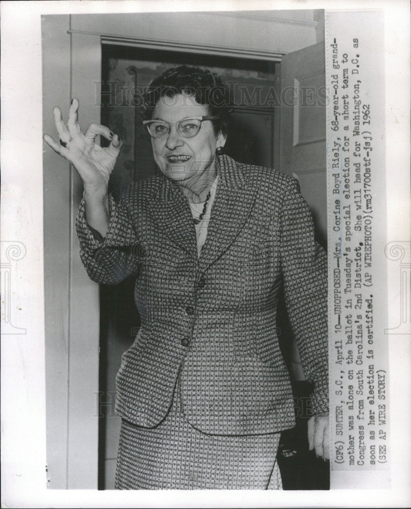 1962 Press Photo Mrs. Corine Boyd Riely Sole Nominee Special Election - Historic Images