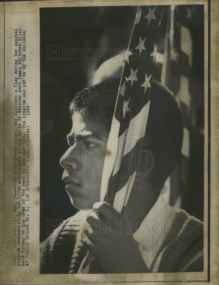 1966 Press Photo Hester Poet James Whitcomb Riley school boy flag program birth - Historic Images