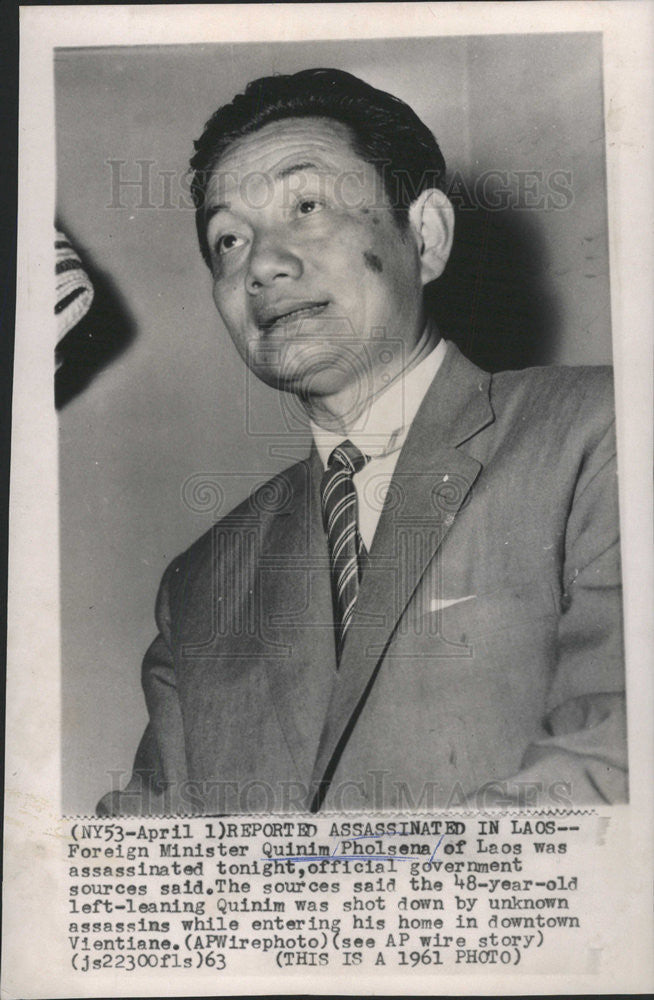 1963 Press Photo Foreign Minister Quinim Pholsena Laos - Historic Images