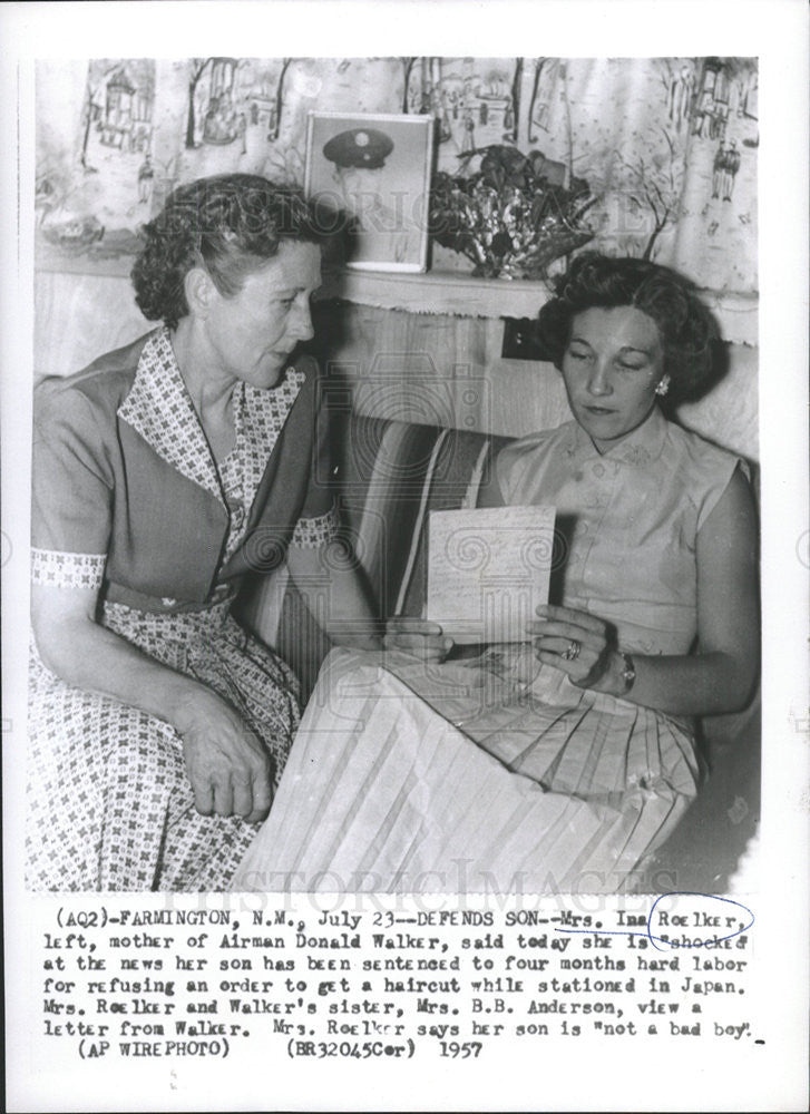 1957 Press Photo Mrs. Ina Roekler United States Airman Donald Walker&#39;s Mother - Historic Images