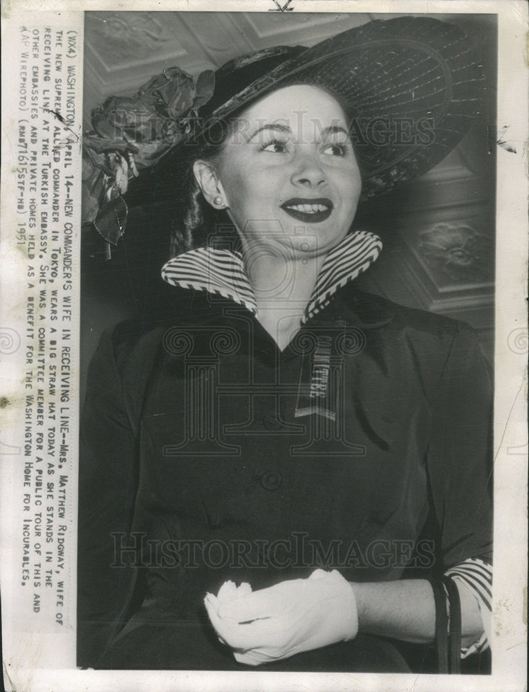 1951 Press Photo Mrs. Matthew Ridway, Wife of New Supreme Allied Commander - Historic Images