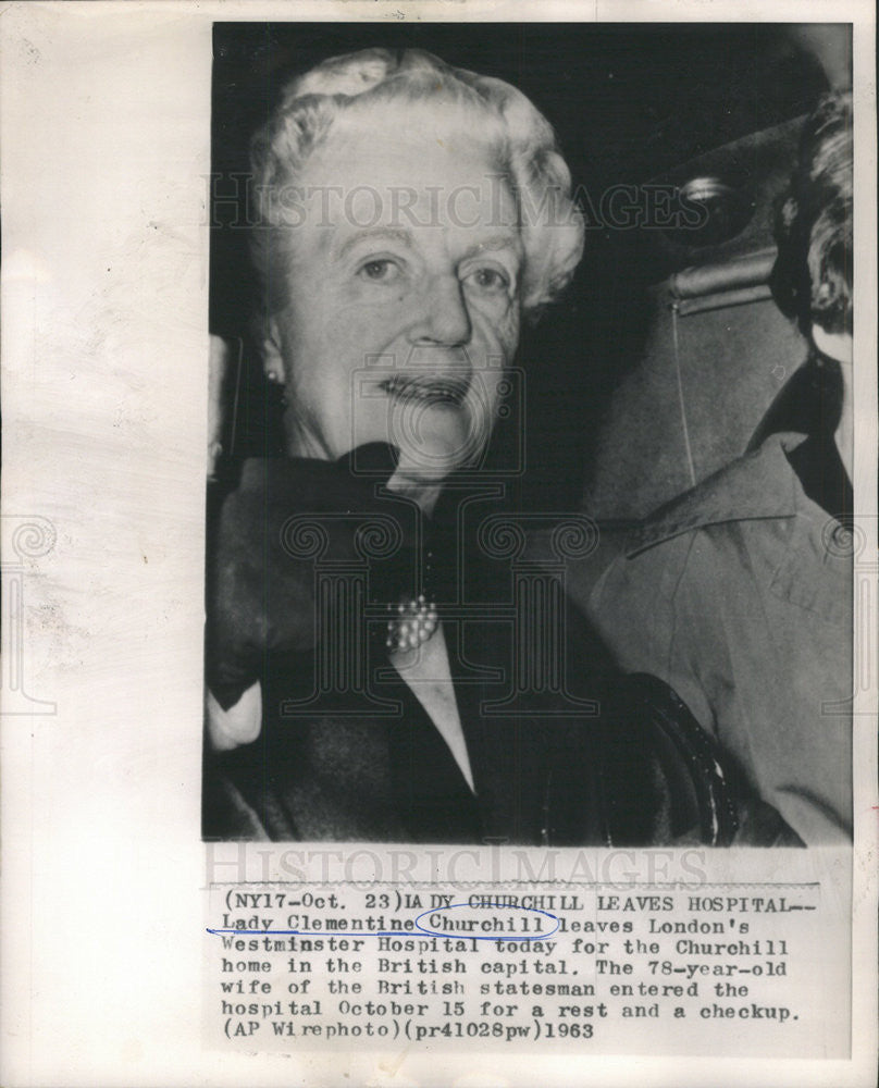 1964 Press Photo Lady Clementine Churchill Westminster Hospital British - Historic Images