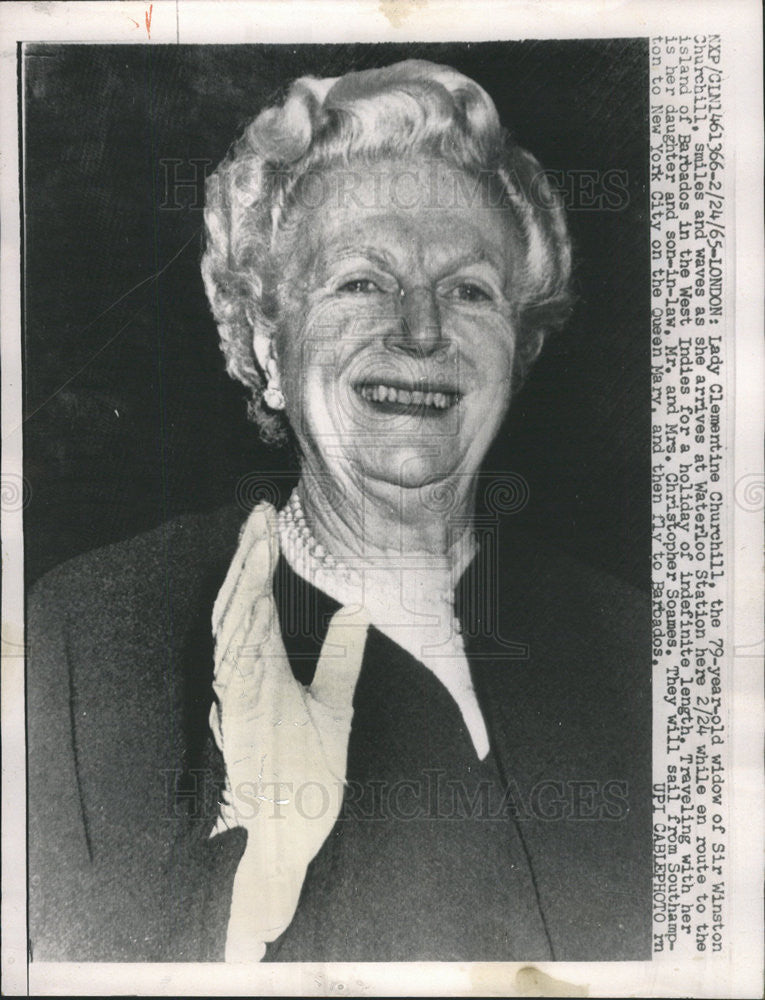 1965 Press Photo  Lady Clementine Churchill, widow of Sir Winston Churchill - Historic Images