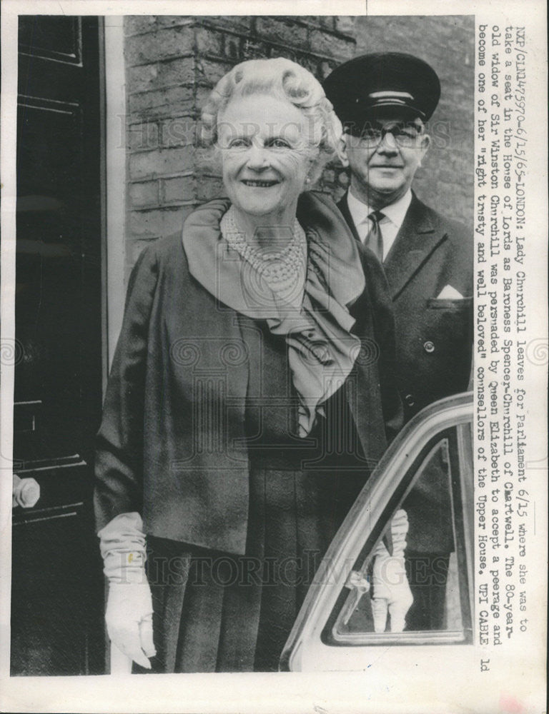 1965 Press Photo Clementine Churchill British Prime Ministers&#39; Wife - Historic Images