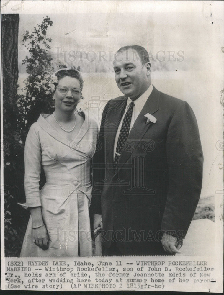 1958 Press Photo Winthrop Rockefeller Jeannette Edris Wedding - Historic Images