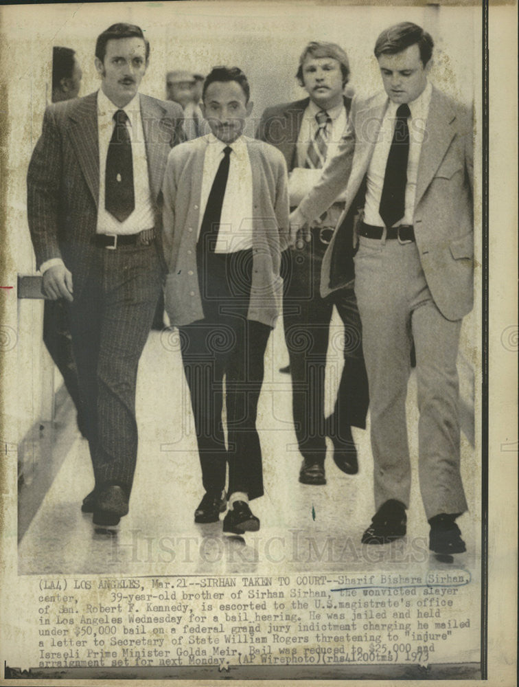 1973 Press Photo Sharif Bishara Sirhan Robert Kennedy Los angels William Rogers - Historic Images