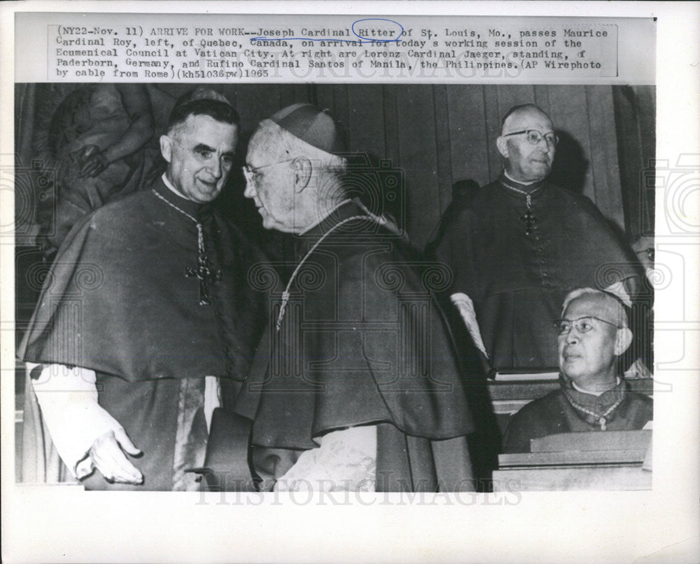 1965 Press Photo Joseph  Cardinal Ritter Louios Maurice Cardinal Roy Quebec - Historic Images