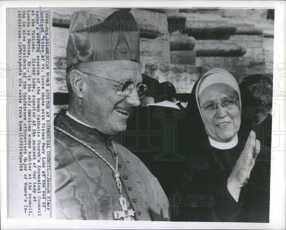 1964 Press Photo American Woman Joseph Elmer Cardinal RitterLouis ChatMary Luke - Historic Images