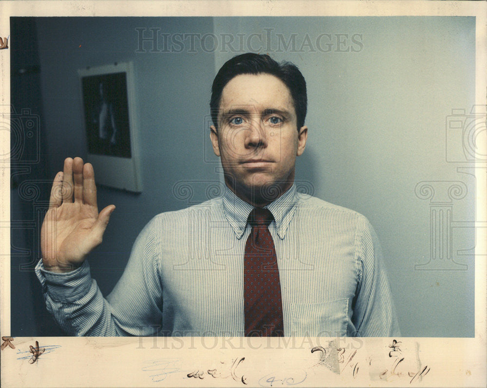 1987 Press Photo Jim Ritter  Lenny Ollie Ugly Haircut - Historic Images