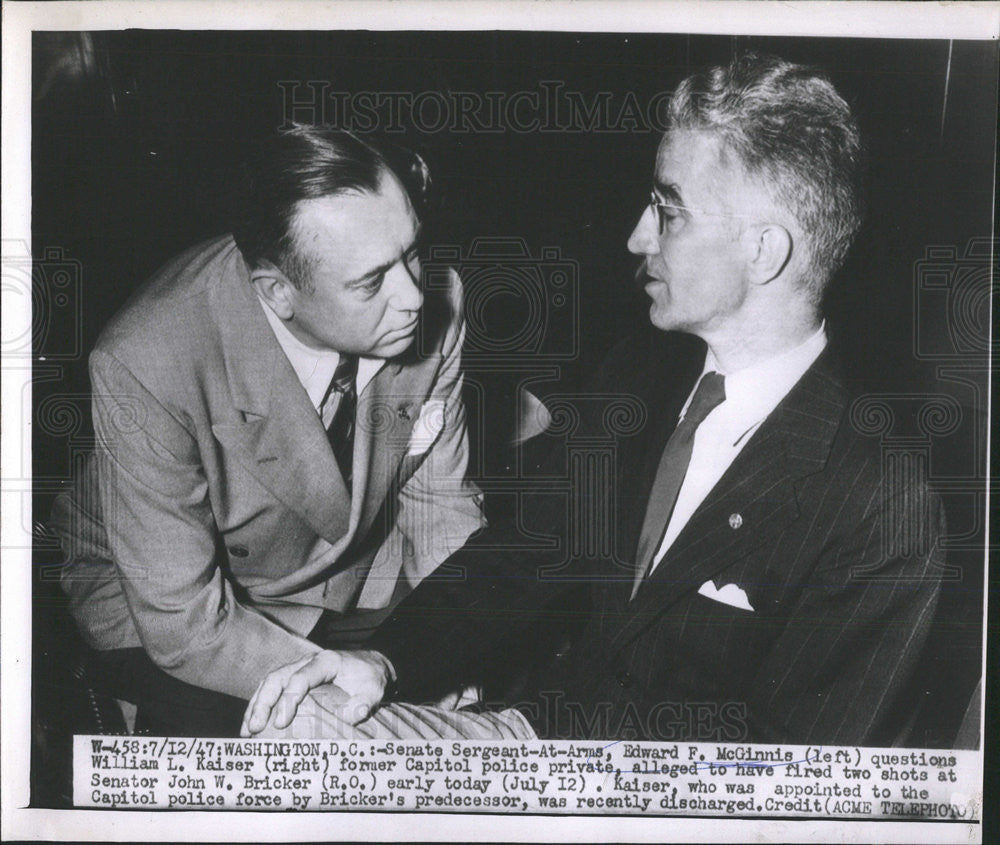 1947 Press Photo  Edward McGinnis Senator John Bricker William Kaiser Police - Historic Images