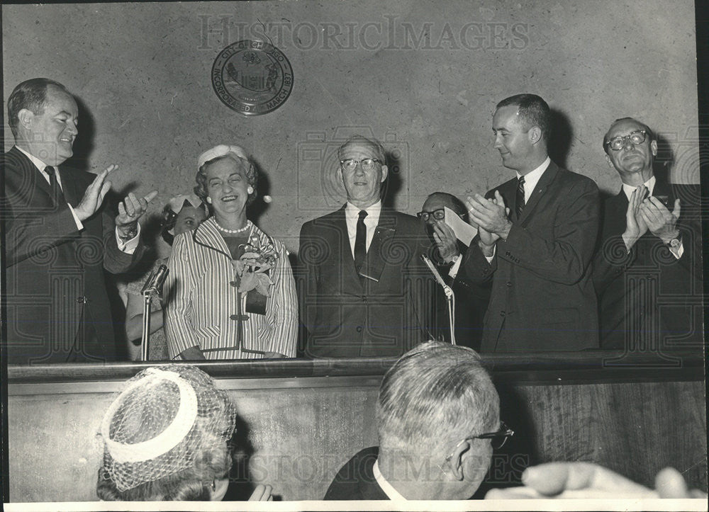 1965 Press Photo Hubert Humphrey Margaret McDivitt James McDivitt Sr Col McDivit - Historic Images