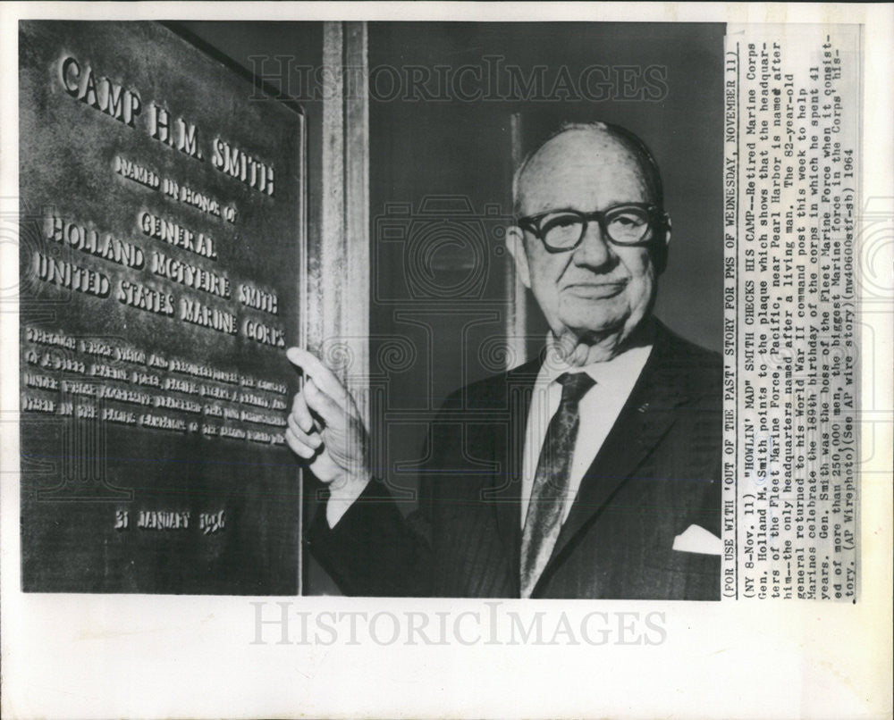 1964 Press Photo Holland Smith Pacific Pearl Harbor Headquarters Living Man - Historic Images