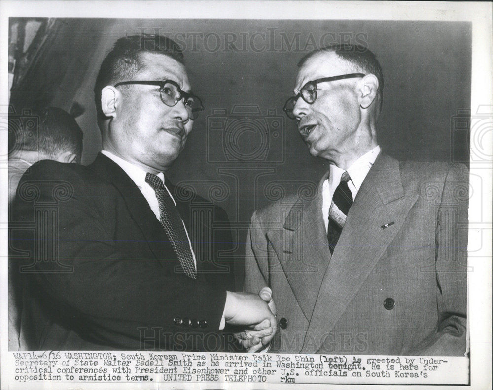 1953 Press Photo South Korean Prime Minister Paik Too Chin arrived in Washington - Historic Images