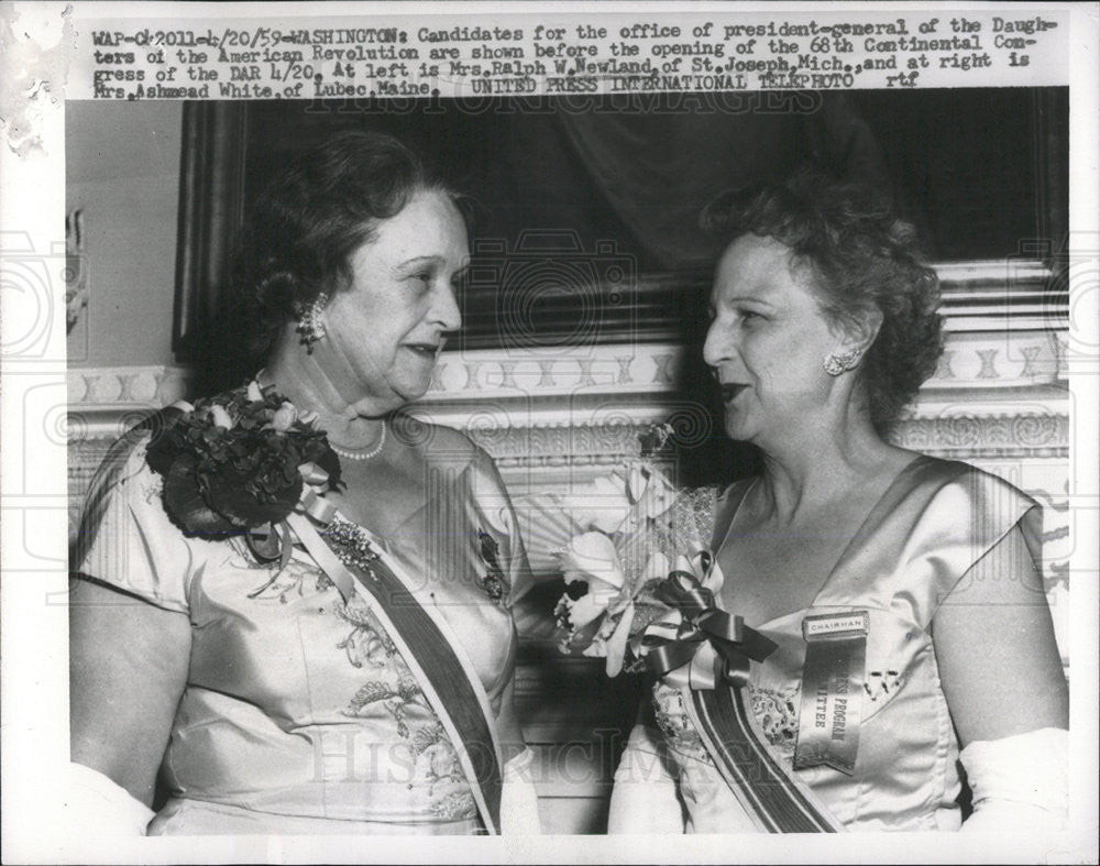 1959 Press Photo Mrs. Ralph W. Newland Daughters of the American Revolution - Historic Images